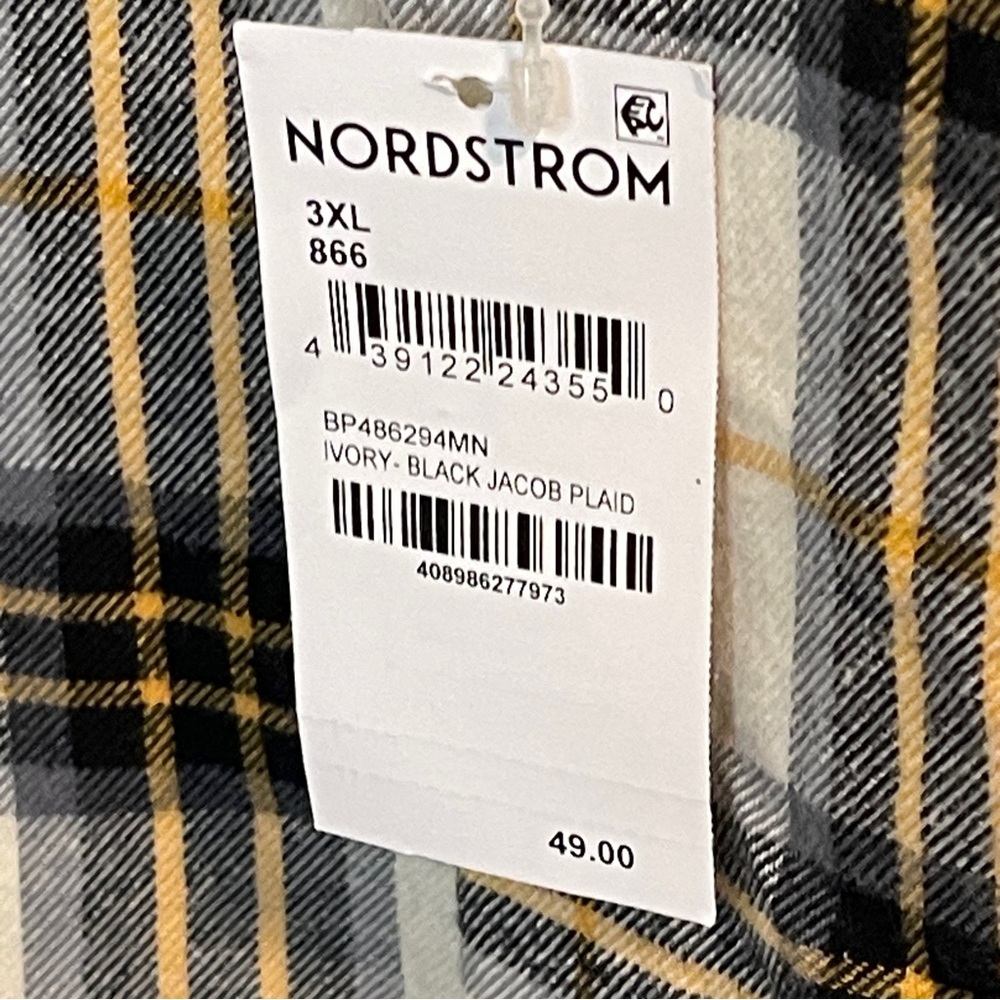 BP LS Flannel Button down Shirt Ivory Black Jacob Plaid 3XL NWT - Picture 6 of 6